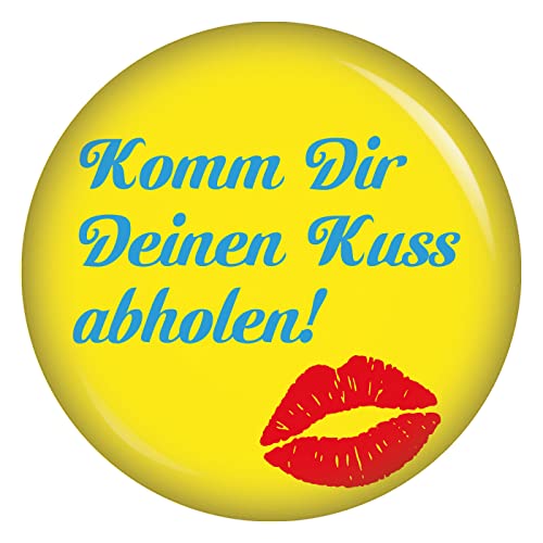 Button Komm Dir Deinen Kuss abholen! Zubehör Accessoires für Fasching Fasnet Fastnacht Karneval an Kostüm Mütze Kleid Anzug für Kinder und Erwachsene Dekoration Verkleidung von Kiwikatze