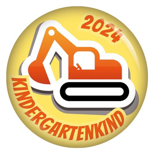 Kindergartenkind 2024 Bagger Button 37 mm oder 56 mm Ansteckbutton Kindergarten Geschenke für Kinder Kita Rucksack Einschulung Deko Geschenke Kalender Countdown Ansteckpins Ansteckbutton von Kiwikatze