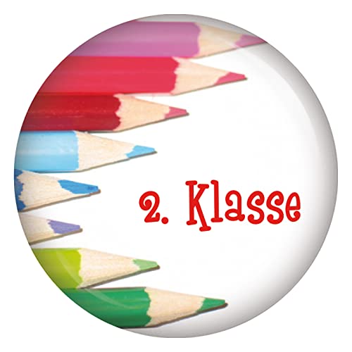 Kiwikatze 2.Klasse Buntstifte Button 37 mm oder 56 mm Ansteckbutton zum Schulanfang Schule Einschulung Junge Geschenk Deko Schulstart Geschenke Schulstart Kalender Countdown (56 mm) von Kiwikatze