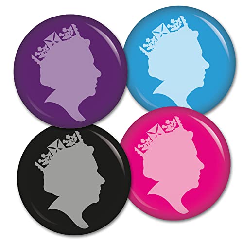 Kiwikatze Buttonset Queen 4 Stück soft Button Anstecker 37 mm Ansteckbutton Souvenir England Queen Elisabeth II (Set 1) von Kiwikatze