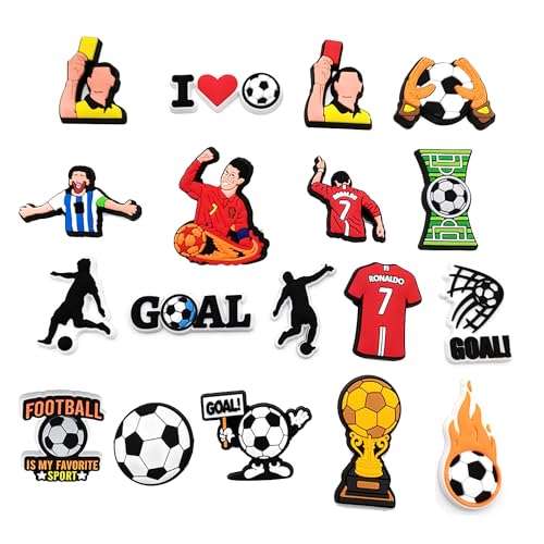 18 Stück Schuhanhänger Dekoration, Fußball-Serie Schuhdekoration für Krokodil-Charms, Armband, Armband, Geschenk, verschiedene PVC-Cartoon-Schuhzubehör für Mädchen Jungen, Polyvinylchlorid 18 Stück Schuhanhänger Dekoration, Fußball-Serie Schuhdekoration für Krokodil-Charms, Armband, Armband, Geschenk, verschiedene PVC-Cartoon-Schuhzubehör für Mädchen Jungen, Polyvinylchlorid von Kiwinvou