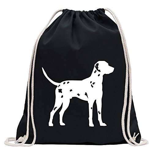 Kiwistar - Turnbeutel - schwarz - Dalmatiner Dalmatinac Hund - Fun Rucksack Sport Beutel Gymsack Baumwolle mit Ziehgurt von Kiwistar