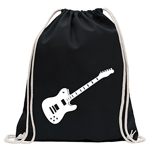 Kiwistar - Turnbeutel - schwarz - E-Gitarre - Rock - Heavy Metal - Fun Rucksack Sport Beutel Gymsack Baumwolle mit Ziehgurt von Kiwistar