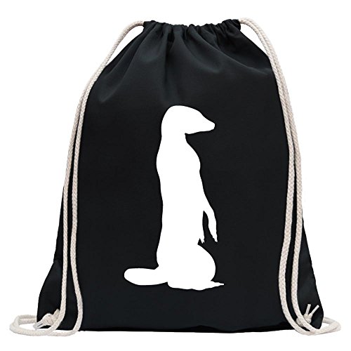 Kiwistar - Turnbeutel - schwarz - Erdmännchen Silhouette - Fun Rucksack Sport Beutel Gymsack Baumwolle mit Ziehgurt von Kiwistar