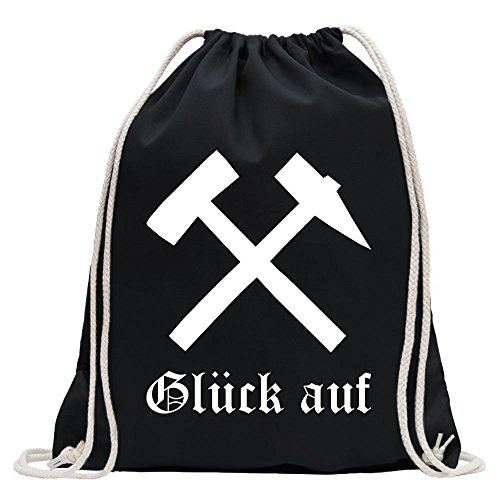 Kiwistar - Turnbeutel - schwarz - Glück auf! - Bergbau - Kumpel - Fun Rucksack Sport Beutel Gymsack Baumwolle mit Ziehgurt von Kiwistar