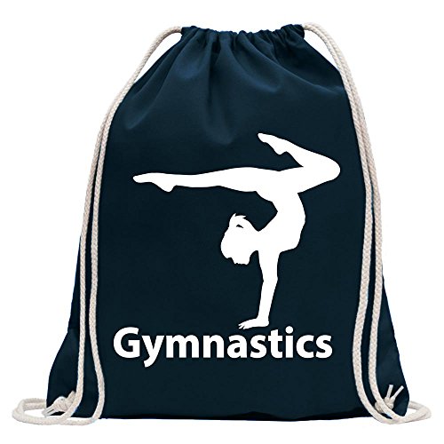 Kiwistar - Turnbeutel - dunkelblau - Gymnastics - Fun Rucksack Sport Beutel Gymsack Baumwolle mit Ziehgurt von Kiwistar