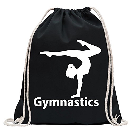 Kiwistar - Turnbeutel - schwarz - Gymnastics - Fun Rucksack Sport Beutel Gymsack Baumwolle mit Ziehgurt von Kiwistar