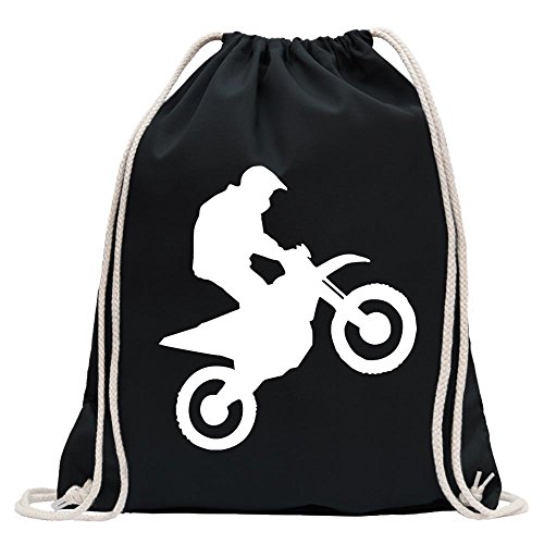 Kiwistar - Turnbeutel - schwarz - Motocross Motorrad Bike - Fun Rucksack Sport Beutel Gymsack Baumwolle mit Ziehgurt von Kiwistar