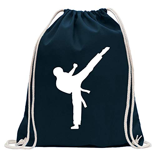 Kiwistar - Turnbeutel - dunkelblau - Karate Kampfsport Kämpfer - Fun Rucksack Sport Beutel Gymsack Baumwolle mit Ziehgurt von Kiwistar