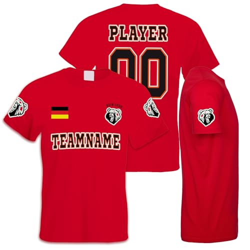 Kiwistar - 1x Fussball Vereins T-Shirt Herren - mit Wunschname - Wappen, Mannschaft, Nummer Bedruckt - Wunschtext & Logo individuell selbst gestalten - rot - XXL von Kiwistar