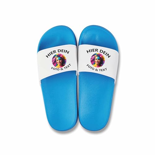 Kiwistar - Badelatschen - blau - Größe 40-41 - mit Foto und Wunschtext - individuell personalisiert - Badeschuhe selbst gestalten von Kiwistar