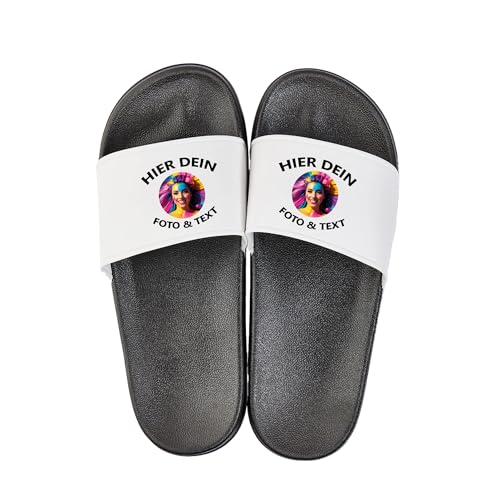 Kiwistar - Badelatschen - schwarz - Größe 40-41 - mit Foto und Wunschtext - individuell personalisiert - Badeschuhe selbst gestalten von Kiwistar