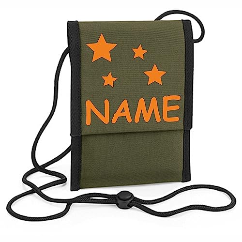 Kiwistar - Brustbeutel grün - Geldbeutel zum umhängen - Geldbörse für Jungen & Mädchen mit Namen individuell personalisiert - Motiv Sterne von Kiwistar