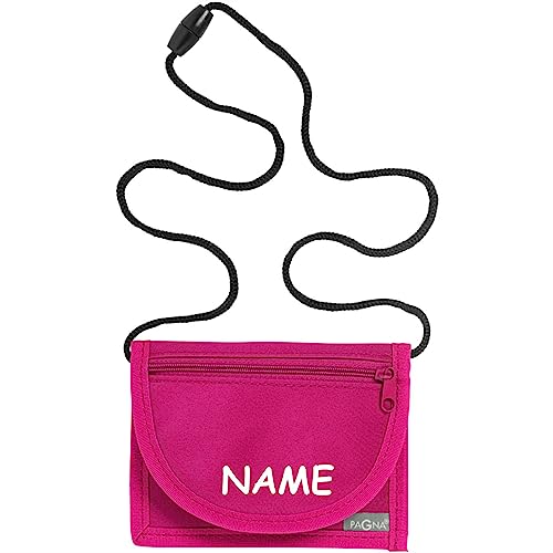 Kiwistar - Brustbeutel pink - Name - 13 x 10 cm Geldbeutel zum umhängen - Geldbörse für Jungen & Mädchen mit Namen individuell personalisiert von Kiwistar