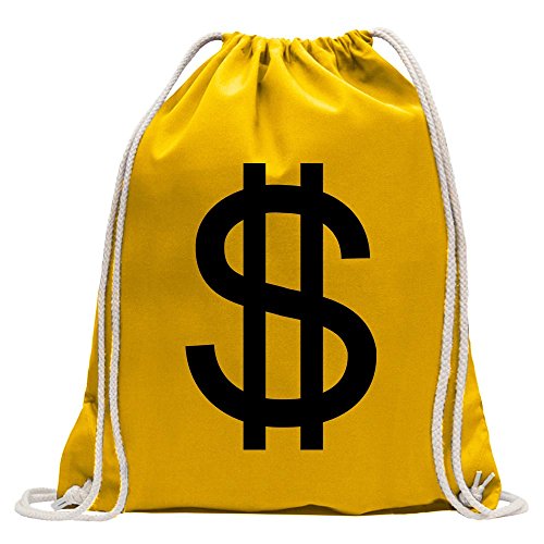 Kiwistar - Turnbeutel - gelb - Dollarzeichen - Dollar Zeichen - Fun Rucksack Sport Beutel Gymsack Baumwolle mit Ziehgurt von Kiwistar