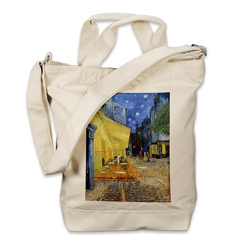 Kiwistar - Einkaufstasche Canvas Tote Bag - Natur - Van Gogh Cafe Terrace - Tragetasche bedruckt - Extra Fach für Smartphone & Geldbeutel - lange & kurze Henkel - Shopper von Kiwistar