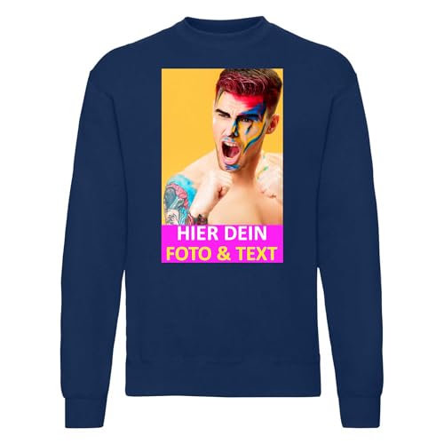 Kiwistar Herren Sweatshirt - Navy - M - Aufdruck individuell - mit Foto Bedruckt - Wunschtext - Druck personalisiert - Geschenk für Sport Freizeit Beruf von Kiwistar