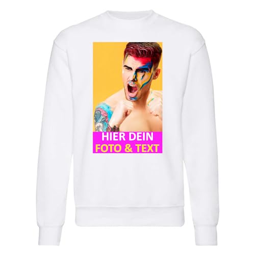 Kiwistar Herren Sweatshirt - Weiss - L - Aufdruck individuell - mit Foto Bedruckt - Wunschtext - Druck personalisiert - Geschenk für Sport Freizeit Beruf von Kiwistar