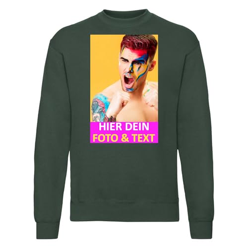 Kiwistar Herren Sweatshirt - flaschengrün - M - Aufdruck individuell - mit Foto Bedruckt - Wunschtext - Druck personalisiert - Geschenk für Sport Freizeit Beruf von Kiwistar