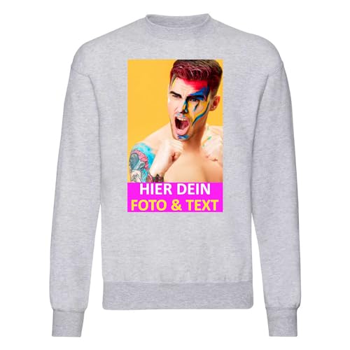 Kiwistar Herren Sweatshirt - grau - S - Aufdruck individuell - mit Foto Bedruckt - Wunschtext - Druck personalisiert - Geschenk für Sport Freizeit Beruf von Kiwistar