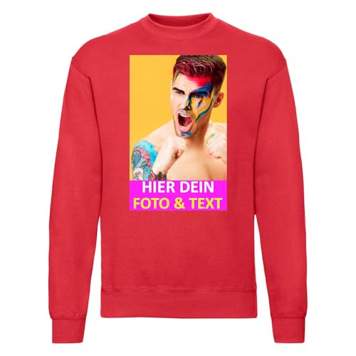 Kiwistar Herren Sweatshirt - rot - L - Aufdruck individuell - mit Foto Bedruckt - Wunschtext - Druck personalisiert - Geschenk für Sport Freizeit Beruf von Kiwistar