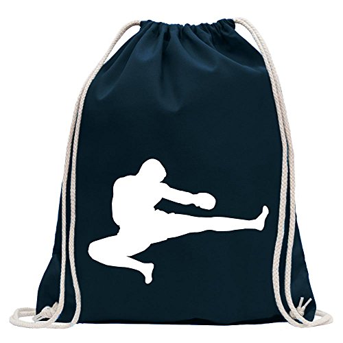 Kiwistar - Turnbeutel - dunkelblau - Kampfsport Karate Judo Kung - Fun Rucksack Sport Beutel Gymsack Baumwolle mit Ziehgurt von Kiwistar