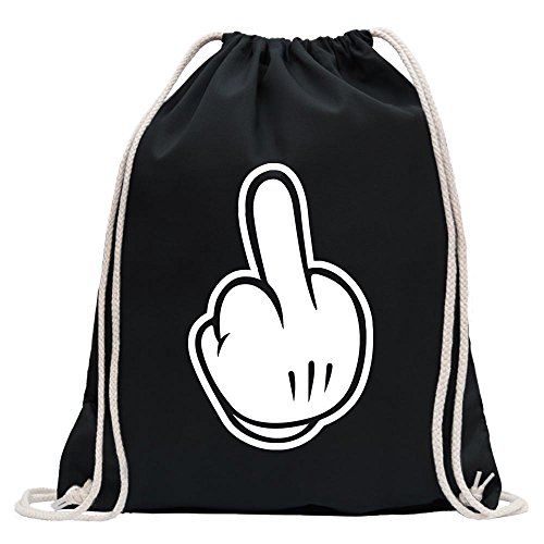 Kiwistar - Turnbeutel - schwarz - Mittelfinger - Fuck you - Fick dich! - Fun Rucksack Sport Beutel Gymsack Baumwolle mit Ziehgurt von Kiwistar