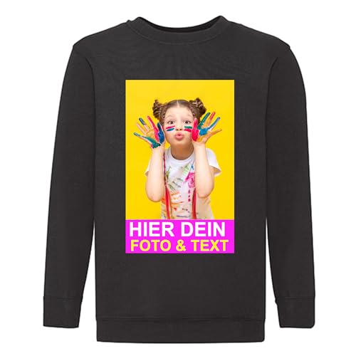 Kiwistar Sweatshirt Kind - Kids - schwarz - 128 - Aufdruck individuell - mit Foto Bedruckt - Wunschtext - Druck personalisiert - Geschenk für Freizeit Sport von Kiwistar