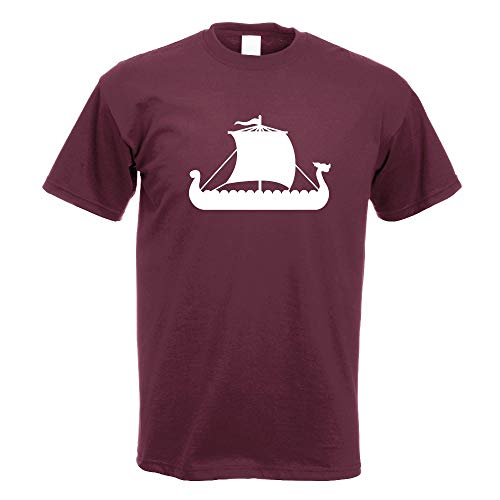 Kiwistar - T-Shirt - Burgund - Wikinger Schiff Drachenboot Motiv Bedruckt Funshirt Design Print - mit Motiv Bedruckt - Funshirt Design - Sport - Freizeit - Herren - XXL von Kiwistar