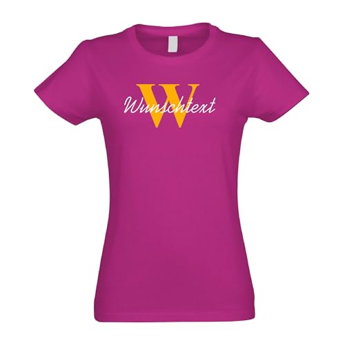 Kiwistar - T-Shirt Damen - Fuchsia - XL - Aufdruck individuell - Wunschtext mit Initial und Nachname - Name - Spruch - Druck personalisiert - Geschenk für Freizeit Sport von Kiwistar