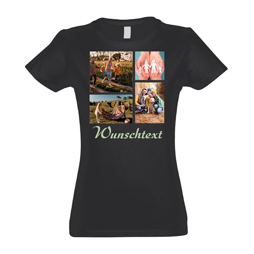 Kiwistar - T-Shirt Damen - Graphit - S - Aufdruck individuell - Foto (4) Bild Kollage mit Wunschtext - Name - Spruch - Druck personalisiert - Geschenk für Freizeit Sport - Collage von Kiwistar