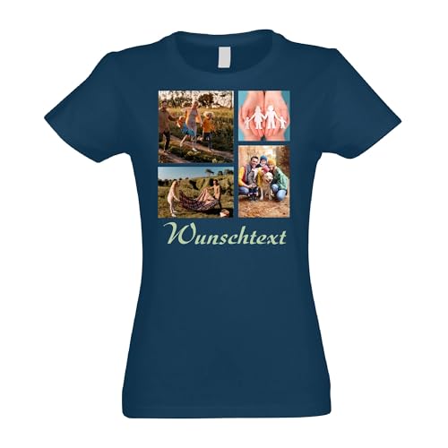 Kiwistar - T-Shirt Damen - Petroleum - XL - Aufdruck individuell - Kollage mit Foto (4) und Wunschtext - Name - Spruch - Druck personalisiert - Geschenk für Freizeit Sport - Collage von Kiwistar
