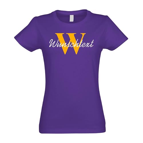 Kiwistar - T-Shirt Damen - Purple - L - Aufdruck individuell - Wunschtext mit Initial und Nachname - Name - Spruch - Druck personalisiert - Geschenk für Freizeit Sport von Kiwistar