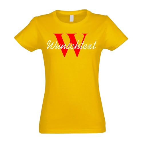 Kiwistar - T-Shirt Damen - gelb - XXL - Aufdruck individuell - Wunschtext mit Initial und Nachname - Name - Spruch - Druck personalisiert - Geschenk für Freizeit Sport von Kiwistar