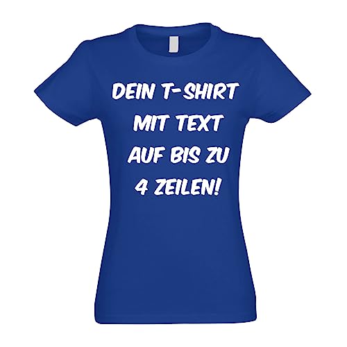 Kiwistar T-Shirt Damen royal - L - Aufdruck individuell - mit Wunschtext - Spruch - Druck personalisiert - Geschenk für Freizeit Sport - selber gestalten von Kiwistar