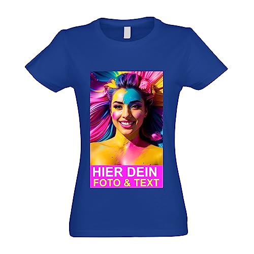 Kiwistar T-Shirt Damen royal - S - Aufdruck individuell - mit Foto Bedruckt - Wunschtext - Druck personalisiert - Geschenk für Freizeit Sport - selber gestalten von Kiwistar