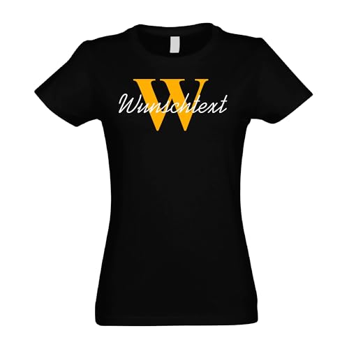 Kiwistar - T-Shirt Damen - schwarz - XL - Aufdruck individuell - Wunschtext mit Initial und Nachname - Name - Spruch - Druck personalisiert - Geschenk für Freizeit Sport von Kiwistar