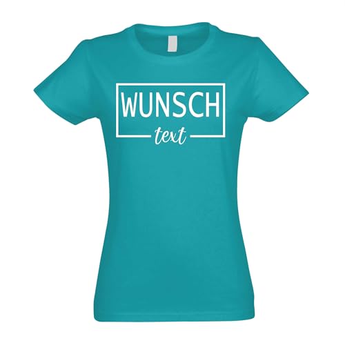 Kiwistar - T-Shirt Damen - türkis - XXL - Aufdruck individuell - Rahmen mit Wunschtext - Name - Spruch - Druck personalisiert - Geschenk für Freizeit Sport von Kiwistar