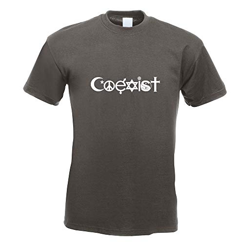 Kiwistar - T-Shirt - Graphit - Coexist Symbole Motiv Bedruckt Funshirt Design Print - mit Motiv Bedruckt - Funshirt Design - Sport - Freizeit - Herren - M von Kiwistar