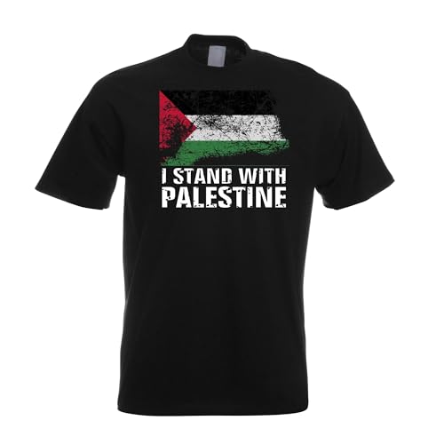 Kiwistar - T-Shirt - I Stand with Palestine - Herren - schwarz - S - Flagge Palästina - No war - Freedom - kein Krieg von Kiwistar
