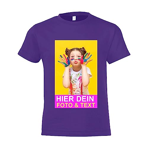 Kiwistar - T-Shirt Kind - Kids - Purple - 104 - Aufdruck individuell - mit Foto Bedruckt - Wunschtext - Druck personalisiert - Geschenk für Freizeit Sport von Kiwistar