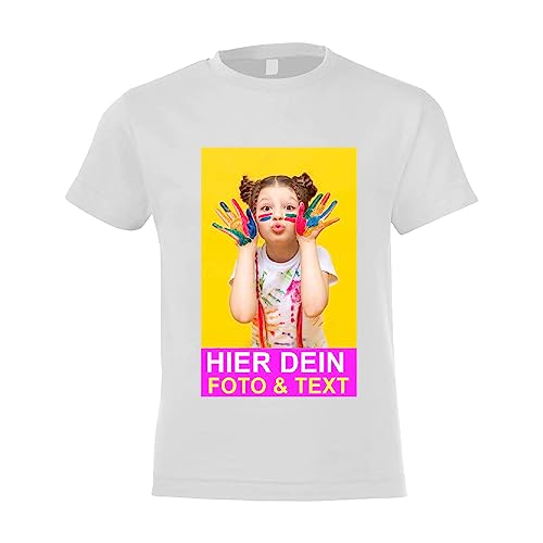 Kiwistar - T-Shirt Kind - Kids - Weiss - 104 - Aufdruck individuell - mit Foto Bedruckt - Wunschtext - Druck personalisiert - Geschenk für Freizeit Sport von Kiwistar