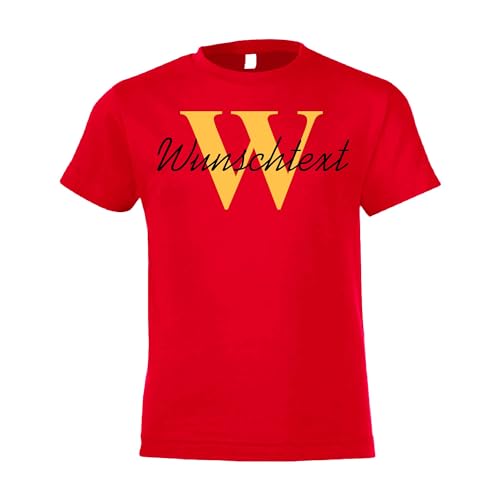 Kiwistar - T-Shirt Kind - Kids - rot - 128 - Aufdruck individuell - Wunschtext mit Initial und Nachname - Name - Spruch - Druck personalisiert - Geschenk für Freizeit Sport von Kiwistar