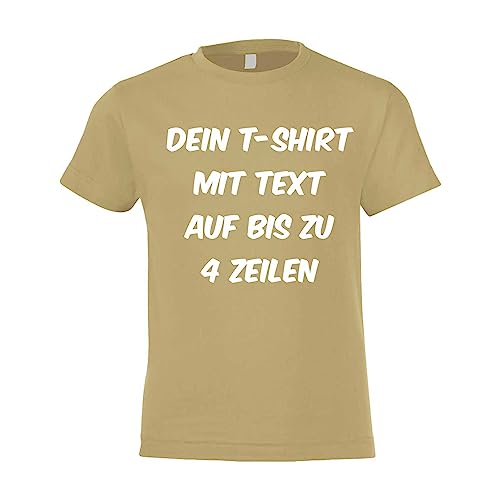 Kiwistar T-Shirt Kinder - Kids Sand - 140 - Aufdruck individuell - mit Wunschtext - Spruch - Druck personalisiert - Geschenk für Freizeit Sport - selber gestalten von Kiwistar