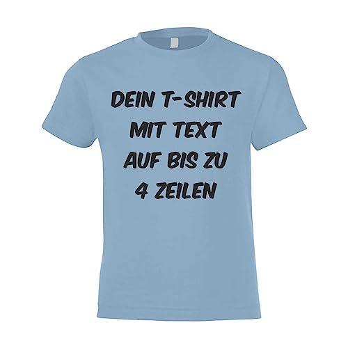 Kiwistar T-Shirt Kinder - Kids himmelblau - 116 - Aufdruck individuell - mit Wunschtext - Spruch - Druck personalisiert - Geschenk für Freizeit Sport - selber gestalten von Kiwistar