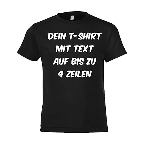 Kiwistar T-Shirt Kinder - Kids schwarz - 140 - Aufdruck individuell - mit Wunschtext - Spruch - Druck personalisiert - Geschenk für Freizeit Sport - selber gestalten von Kiwistar