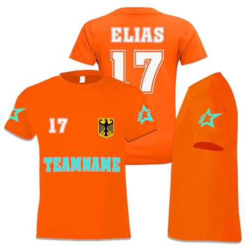 Kiwistar - T-Shirt Kinder - Verein Wunschname - Nummer Logo Wappen Mannschaft Design Print Funshirt Trainer Team - mit Motiv Bedruckt - Sport - Freizeit - Kids - orange - 10 Jahre von Kiwistar