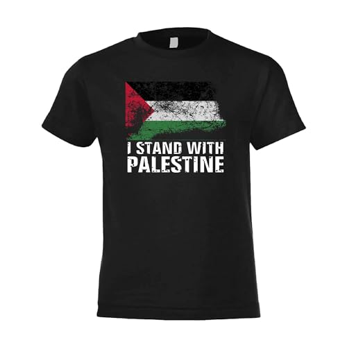 Kiwistar T-Shirt Kinder - schwarz - 152 - I Stand with Palestine - Flagge Palästina - No war - Freedom - kein Krieg von Kiwistar