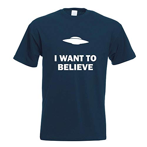 Kiwistar - T-Shirt - Navy - I Want to Believe UFO Motiv Bedruckt Funshirt Design Print - mit Motiv Bedruckt - Funshirt Design - Sport - Freizeit - Herren - M von Kiwistar
