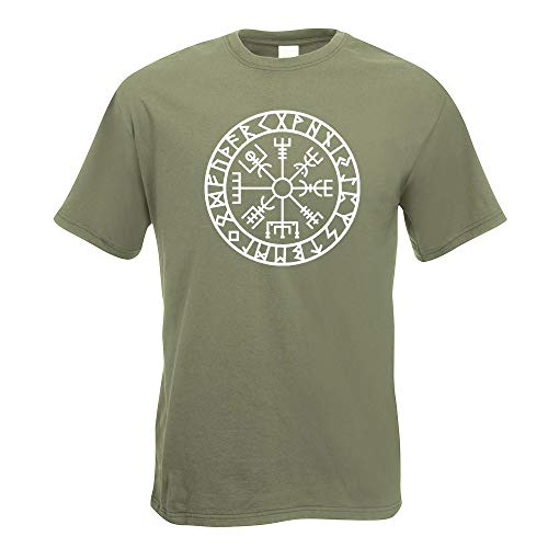 Kiwistar - T-Shirt - Olive - Wikingerkompass Runen Motiv Bedruckt Funshirt Design Print - mit Motiv Bedruckt - Funshirt Design - Sport - Freizeit - Herren - XL von Kiwistar